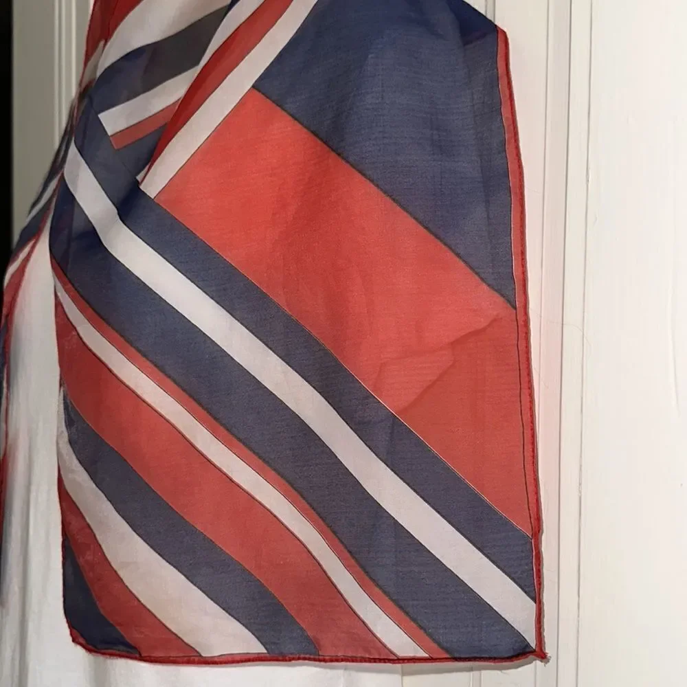 Vintage mid century semi sheer red, white & blue‎ polyester scarf